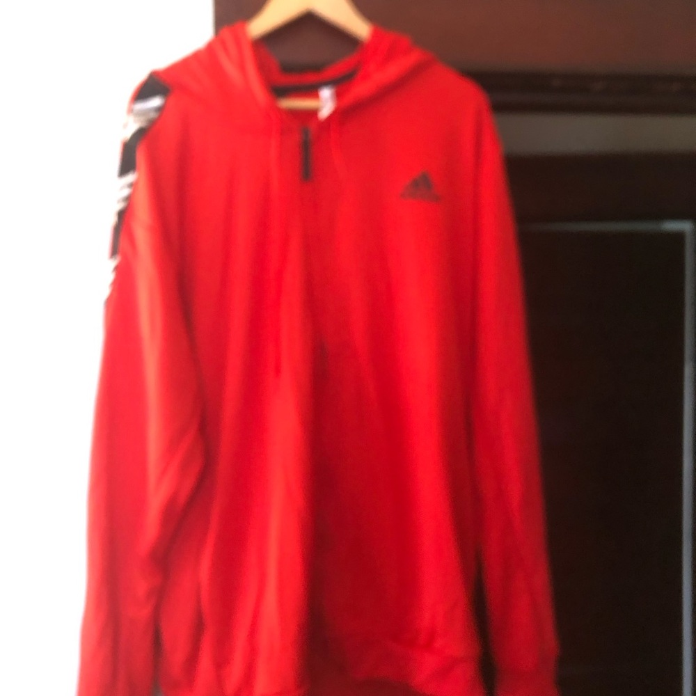 adidas Red Zip-Up Hooded Sweatshirt with Black Logo